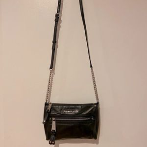 Black Michael Kors Leather Crossbody w/ Silver Accents